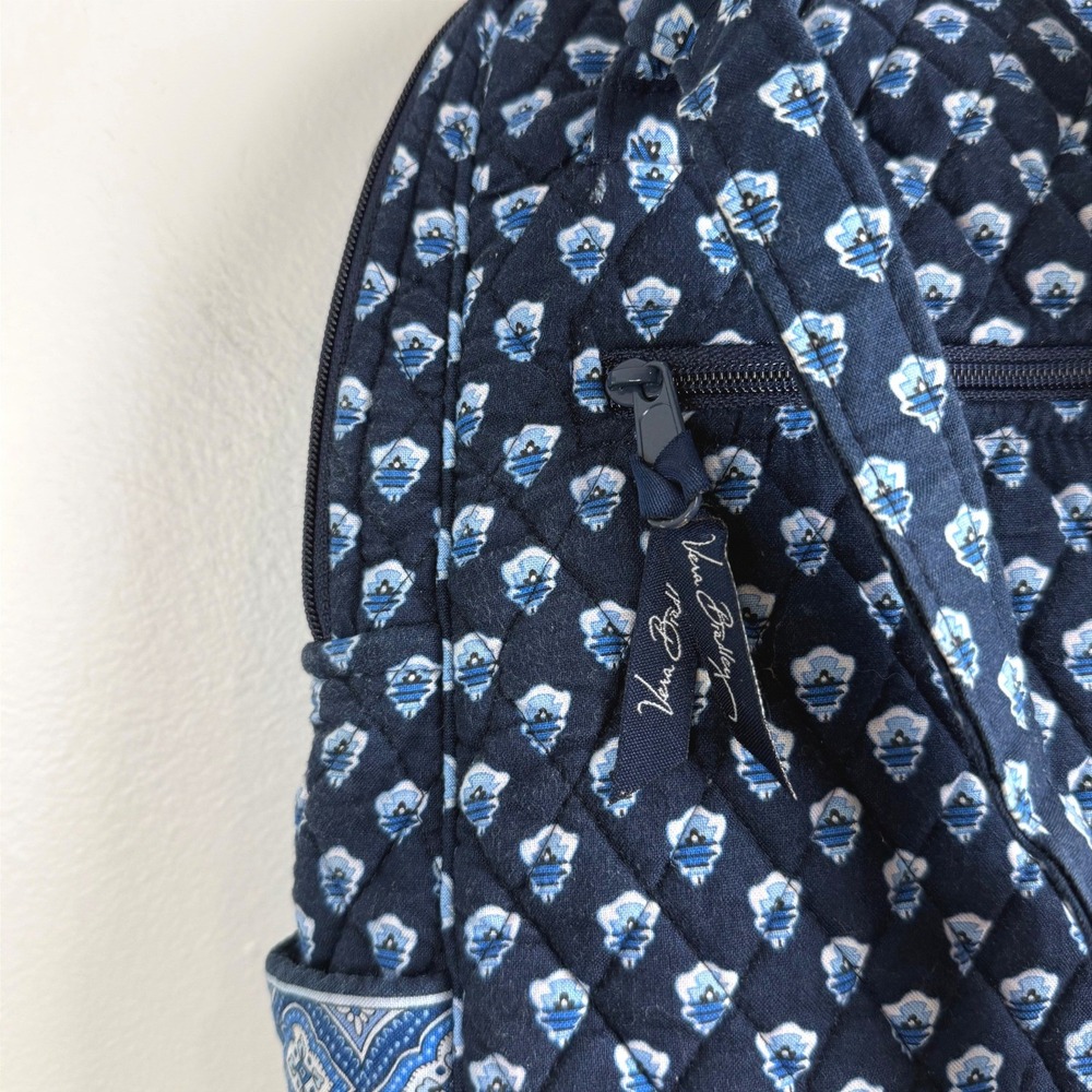 Vera Bradley Mini Backpack Navy Blue Quilted Floral Cotton Adjustable Straps - Picture 6 of 15